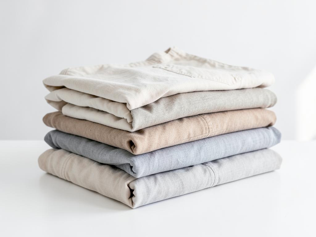 Neatly folded secondhand clothing ready for resale